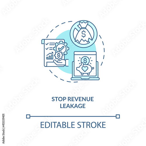 Stop revenue leakage concept icon. Contract management automation benefits. Contract management processes idea thin line illustration. Vector isolated outline RGB color drawing. Editable stroke