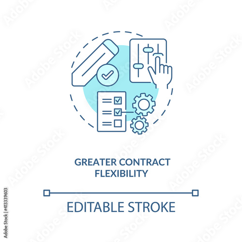Greater contract flexibility concept icon. Contract management automation advantages. Delivery value rapidly idea thin line illustration. Vector isolated outline RGB color drawing. Editable stroke