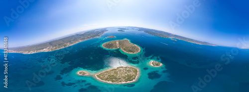 360 Panoramic aerial view of heart-shaped island Galesnjak in Dalamatia Croatia