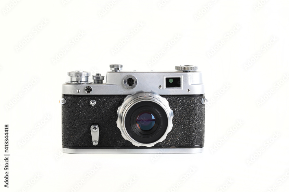 The very rare old rangefinder film camera on white background.
