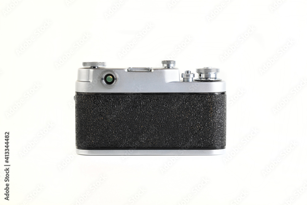 The very rare old rangefinder film camera on white background. The very rare old rangefinder film camera on white background.