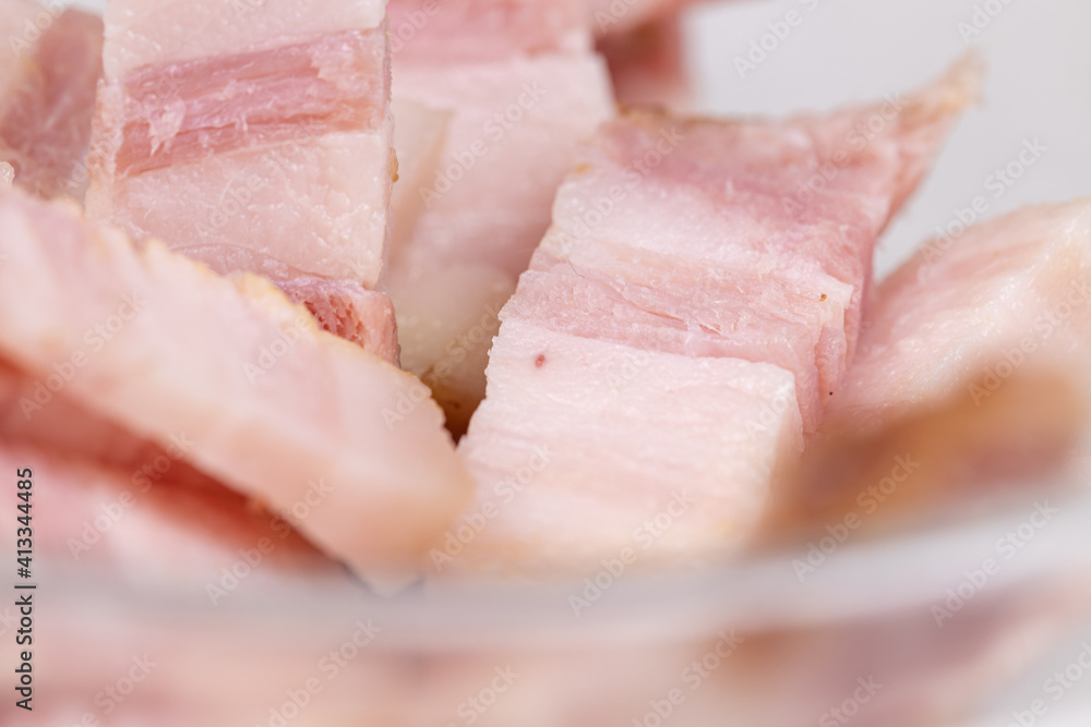 Macro of Sliced Bacon in the bowl