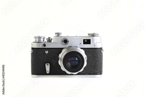 The very rare old rangefinder film camera on white background.