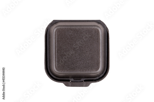 Black Styrofoam meal box isolated on white background