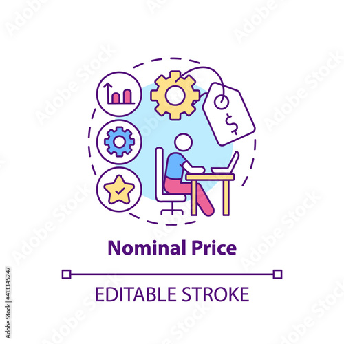 Nominal price concept icon. Online language courses benefit idea thin line illustration. Tuition and fees for online classes. Vector isolated outline RGB color drawing. Editable stroke