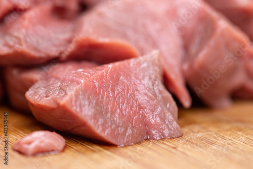Fresh Raw Pork Meat sliced and ready for cooking