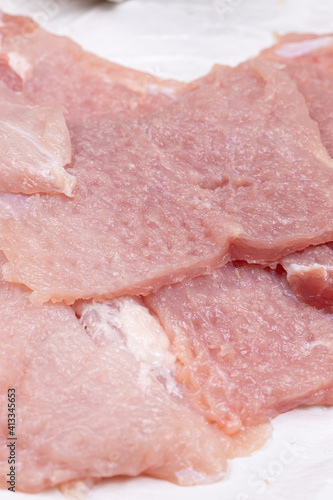 Fresh Raw Pork Meat sliced and ready for cooking