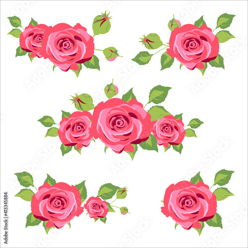 beautiful pink  rose  flowers isolated on a white background   vintage postal