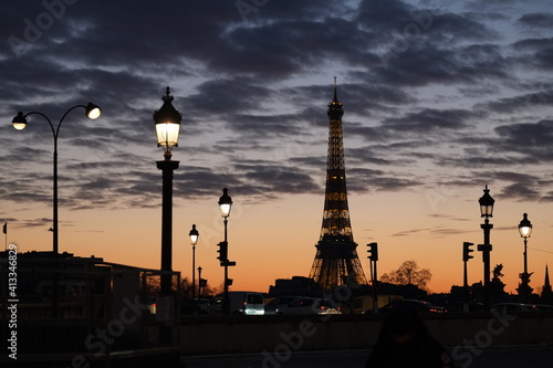 The Eiffel tower view from Concorde square (Paris, 12th February 2021)