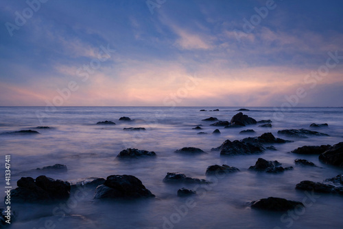 Ngapali beach at sunset in Myanmar. Beautiful sunset over the sea abstract background