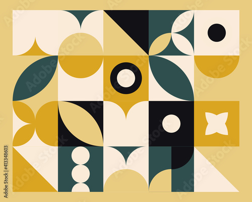 Abstract geometric mural colorful background in Bauhaus style. Vector pattern design in Scandinavian style