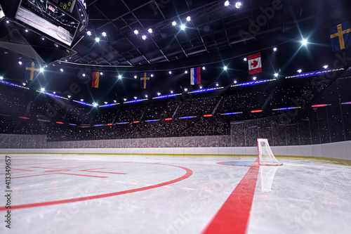 Empty hockey arena in 3d render background © AStakhiv