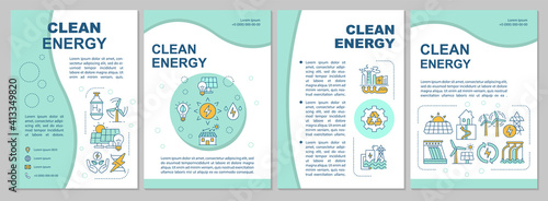 Clean energy producing brochure template. Climate change problem. Flyer, booklet, leaflet print, cover design with linear icons. Vector layouts for magazines, annual reports, advertising posters