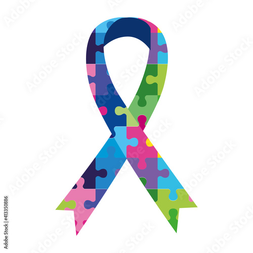 world autism day ribbon campaign with puzzle pieces vector illustration design