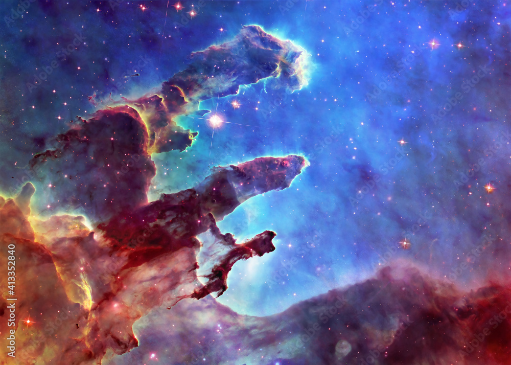 Somewhere in space near Pillars of creation. Science fiction. Elements of  this image were furnished by NASA Stock Illustration