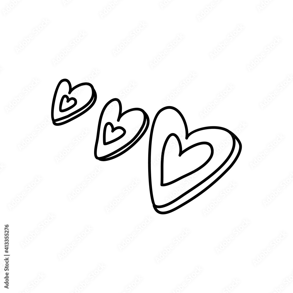 Three abstract hearts shapes. Valentine's day concept. Feminism movement and sisterhood concept. Doodle style. Vector illustration on isolated background. For stickers, patches, cards, invitations Three abstract hearts shapes. Valentine's day concept. Feminism movement and sisterhood concept. Doodle style. Vector illustration on isolated background. For stickers, patches, cards, invitations