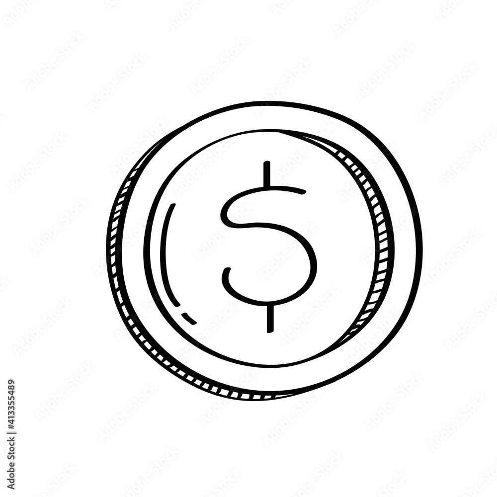 coin cash money dollar doodle style icon vector illustration design