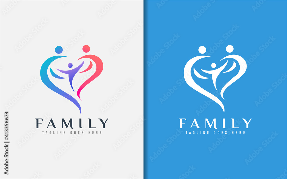 Family Logo Design. Abstract Colorful Family Group Forming a Hearth Symbol. Vector Logo Illustration.