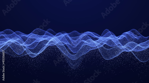 Abstract futuristic - technology molecules with polygonal shapes. Falling cyber particles. Large amount of data. A network of brightly connected dots and lines. 3d rendering