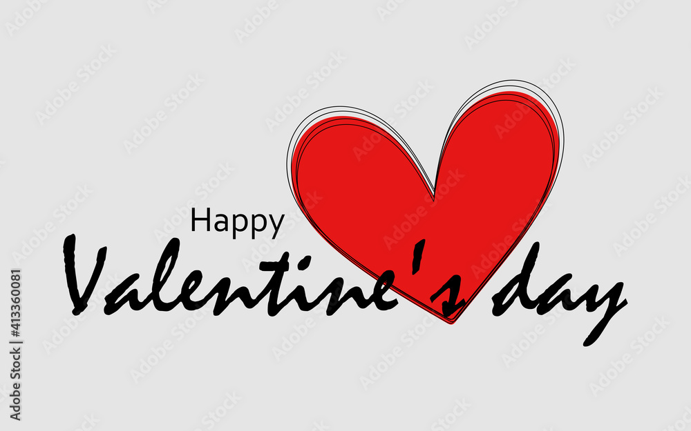 Happy Valentine's Day greeting card with red heart. Cute illustration for printing on cups, business cards, flyers, notebooks, brochures. 