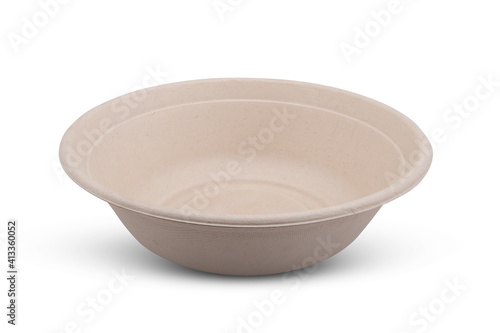 Large - blank disposable paper bowl for takeaway food isolated on white background 