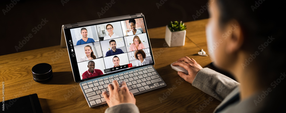 Fototapeta premium Watching Online Video Conference Meeting
