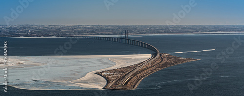 Photography aerial view of Øresund (Oresund) Bridge toward Sweden -  the link between Denmar