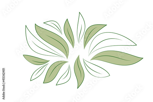 Green and white leaves isolated on white background for designs eco card. Vector illustration.