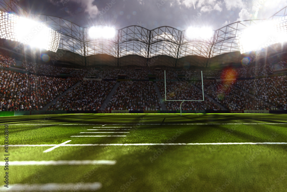 Obraz premium Empty American football soccer stadium with fans