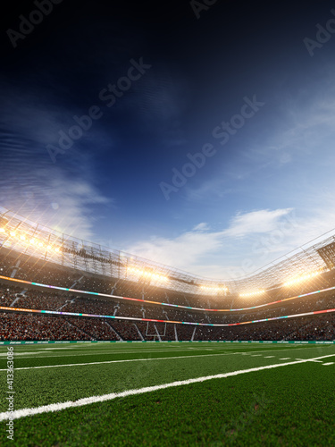 Empty American football soccer stadium with fans