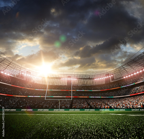 Empty American football soccer stadium in sunlight © AStakhiv