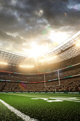 Empty American football soccer stadium in sunlight