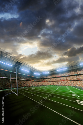 Empty American football soccer stadium in sunlight