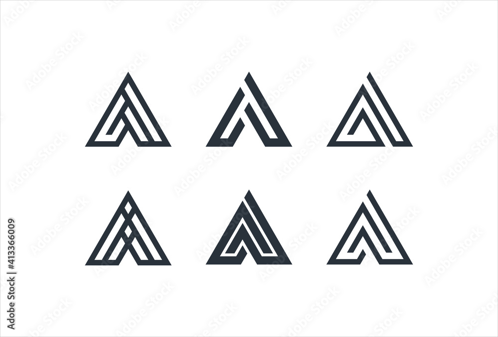 Abstract triangle shape with letter A tech business logo set collection. design template vector Abstract triangle shape with letter A tech business logo set collection. design template vector
