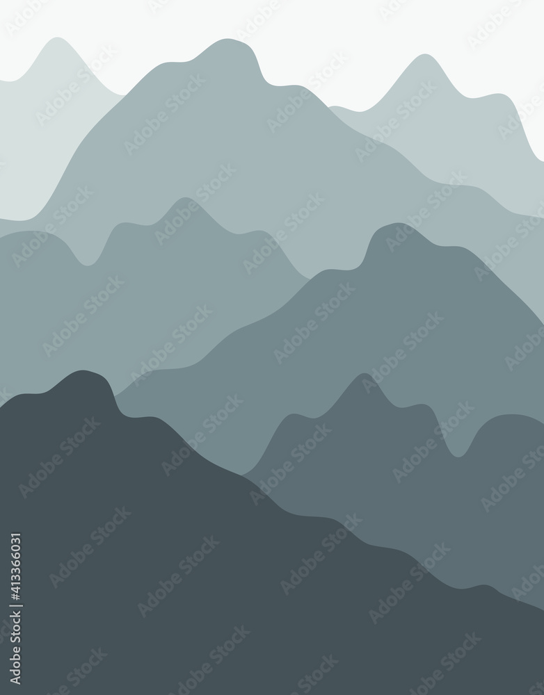 Vector flat landscape with mountains isolated on background