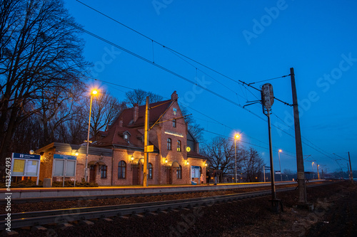 Goczalkowice Goczałkowice blue hour train station train railroad tracks Poland Silesia photo