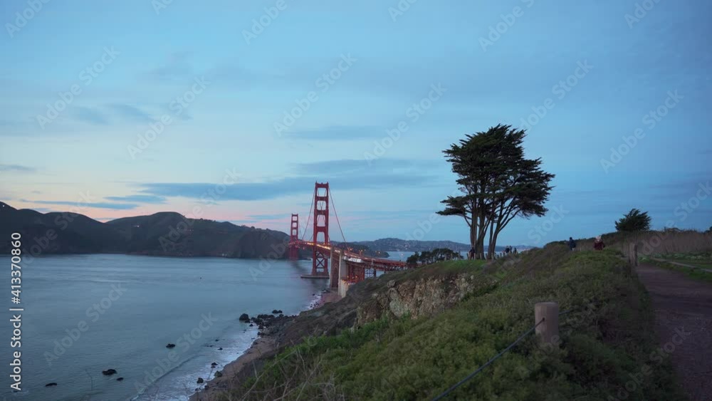Panoramic view of the Golden Gate Bridge at twilight Panoramic view of the Golden Gate Bridge at twilight