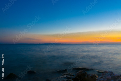 Sunset in Athen at the beach of the Mediterranean sea