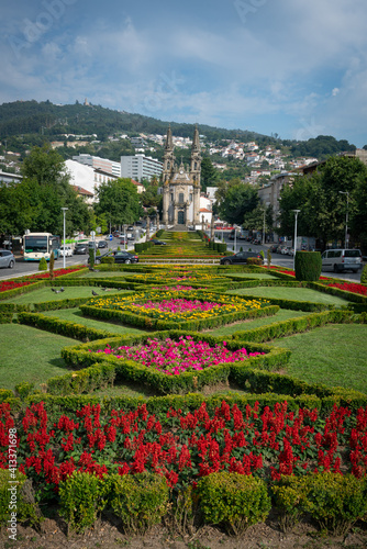 Largo Republica do Brasil with church in Guimaraes, Portugal