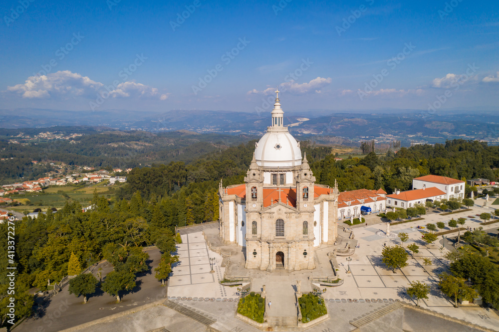 Obraz premium Sameiro Sanctuary drone aerial view in Braga, Portugal