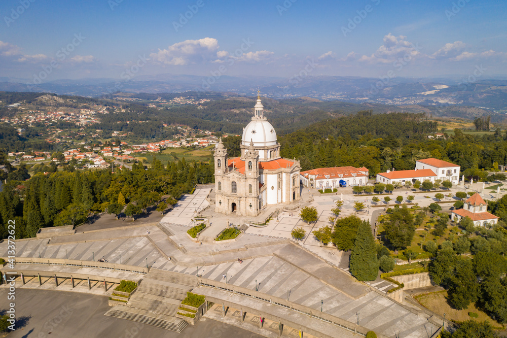 Sameiro Sanctuary drone aerial view in Braga, Portugal