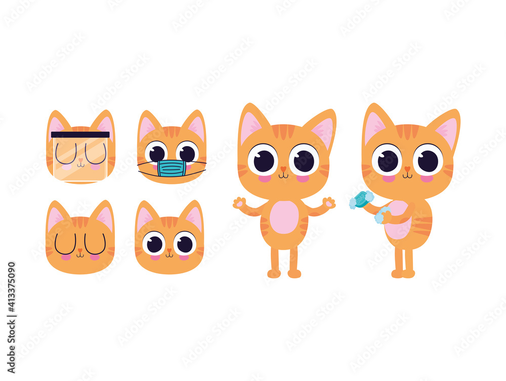 set of cute kittys stickers