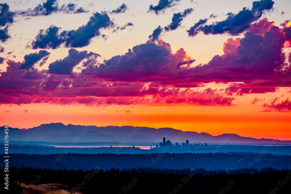 Fototapeta premium spectacular seattle sunset
