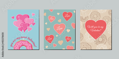 Vector set of greeting cards. Designed specifically for the day of saint Valentin. Perfect as an addition to a gift. Or ready to decorate the covers of social networks
