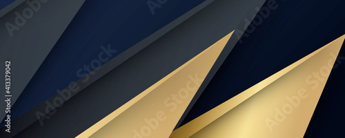 Background of abstract triangle shape and lights. gold blue and black. de focused. banner black grunge corporate abstract background with golden lines. Vector banner design 