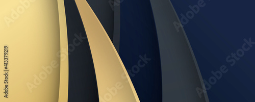 
Luxury dark blue overlap dimension background on metal pattern. Colorful golden glitters halftone texture with shiny realistic golden elements. Modern vector design template.