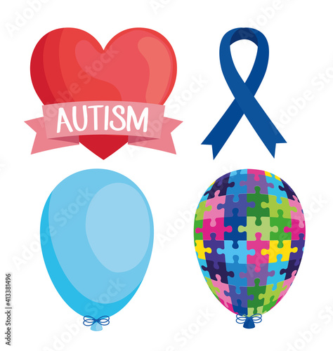 bundle of world autism day set icons vector illustration design