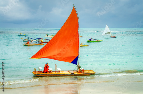 Photos Typical raft boat of northeast brazil, Porto de Galinhas, Ipojuca, PE, Brazil