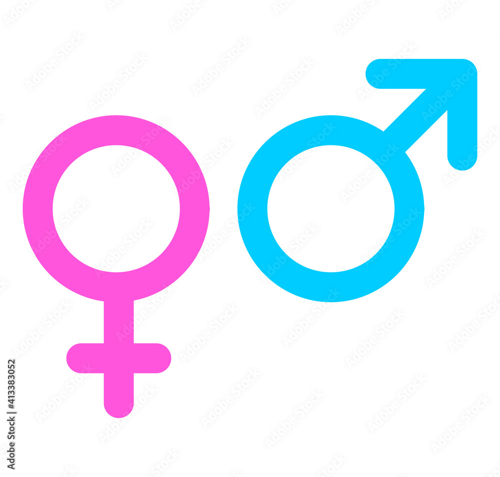 Gender symbol female and male set icon. Outline pink and blue vector illustration isolated on white background. Gender symbol female and male set icon. Outline pink and blue vector illustration isolated on white background.