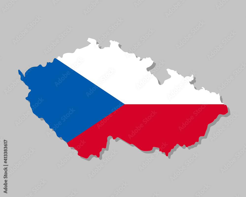 Highly detailed map of Czech with flag. Silhouette of European country map with Czech flag inside vector illustration on light gray background Highly detailed map of Czech with flag. Silhouette of European country map with Czech flag inside vector illustration on light gray background